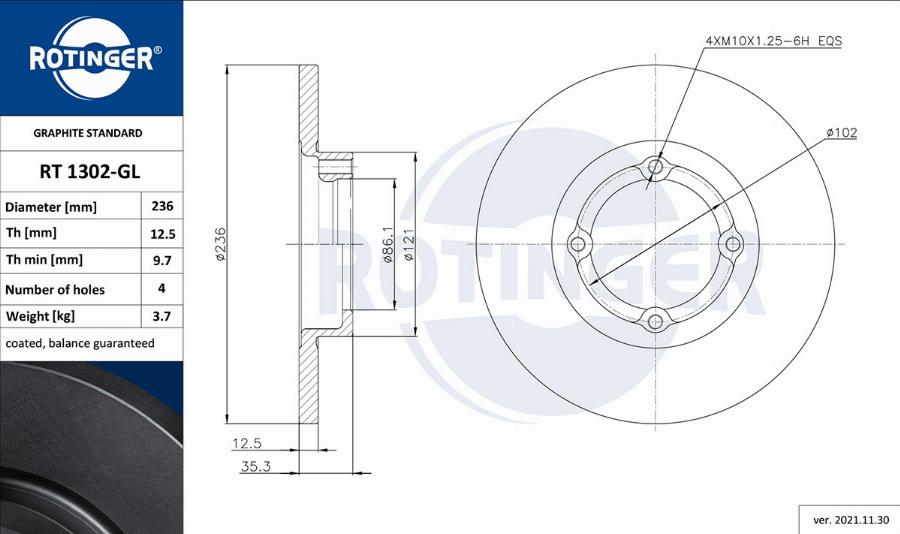 Rotinger RT 1302-GL - Гальмівний диск autozip.com.ua