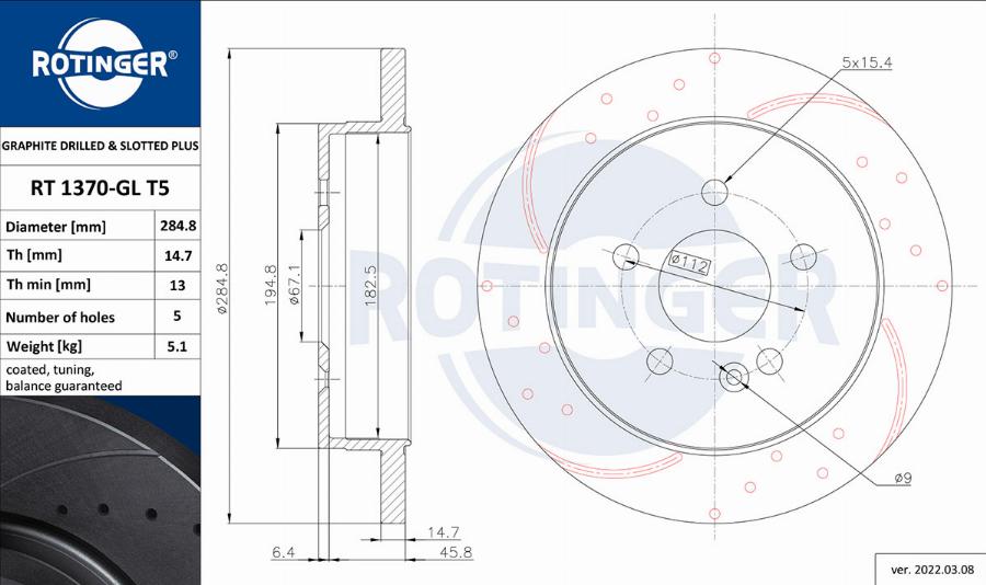 Rotinger RT 1370-GL T5 - Гальмівний диск autozip.com.ua