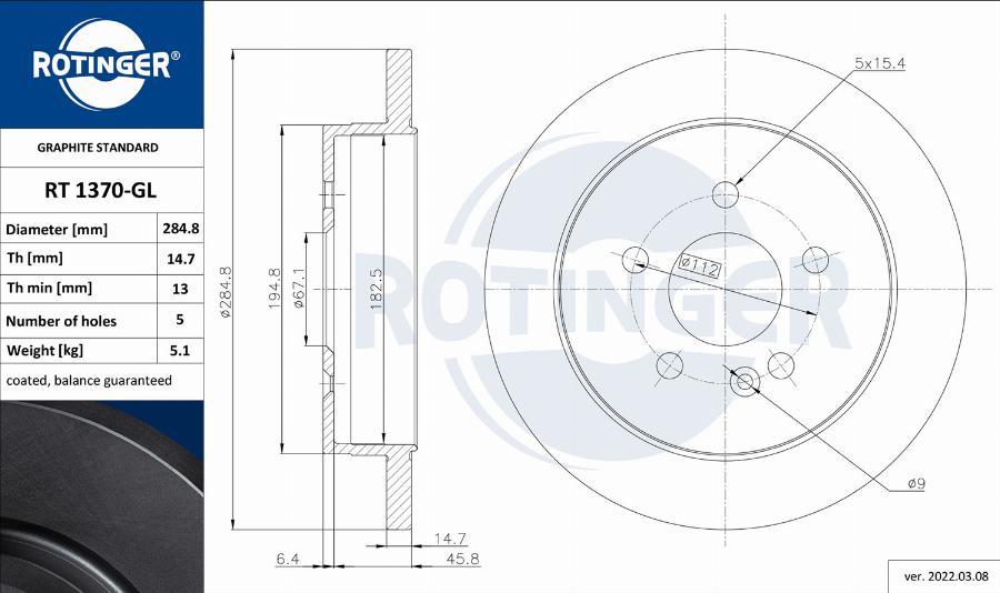 Rotinger RT 1370-GL - Гальмівний диск autozip.com.ua