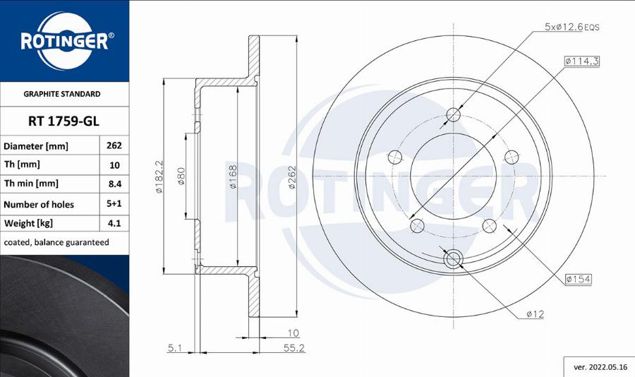 Rotinger RT 1759-GL - Гальмівний диск autozip.com.ua