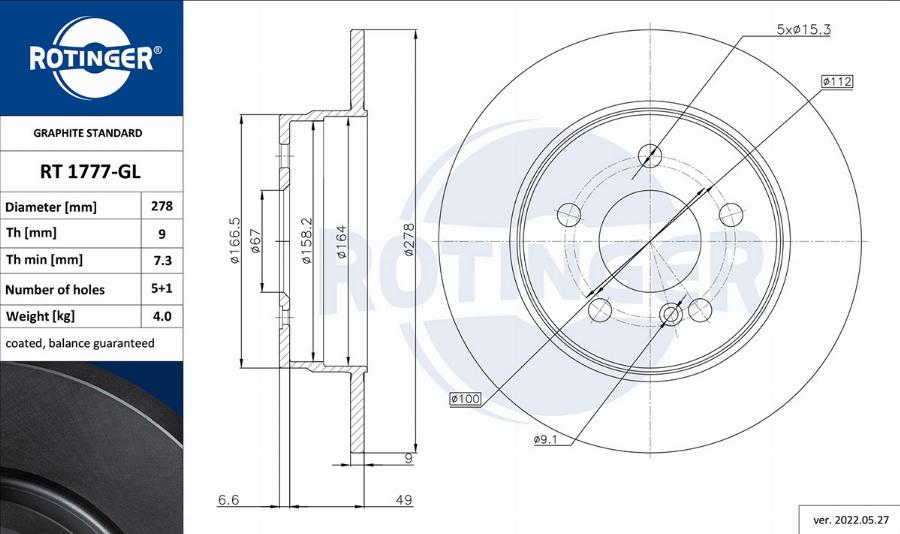 Rotinger RT 1777-GL - Гальмівний диск autozip.com.ua