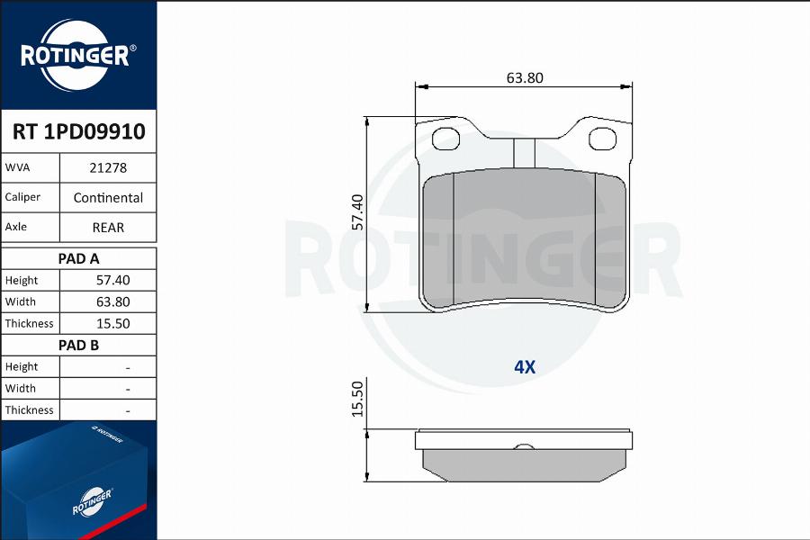 Rotinger RT 1PD09910 - Гальмівні колодки, дискові гальма autozip.com.ua