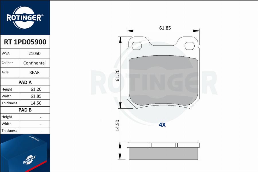 Rotinger RT 1PD05900 - Гальмівні колодки, дискові гальма autozip.com.ua