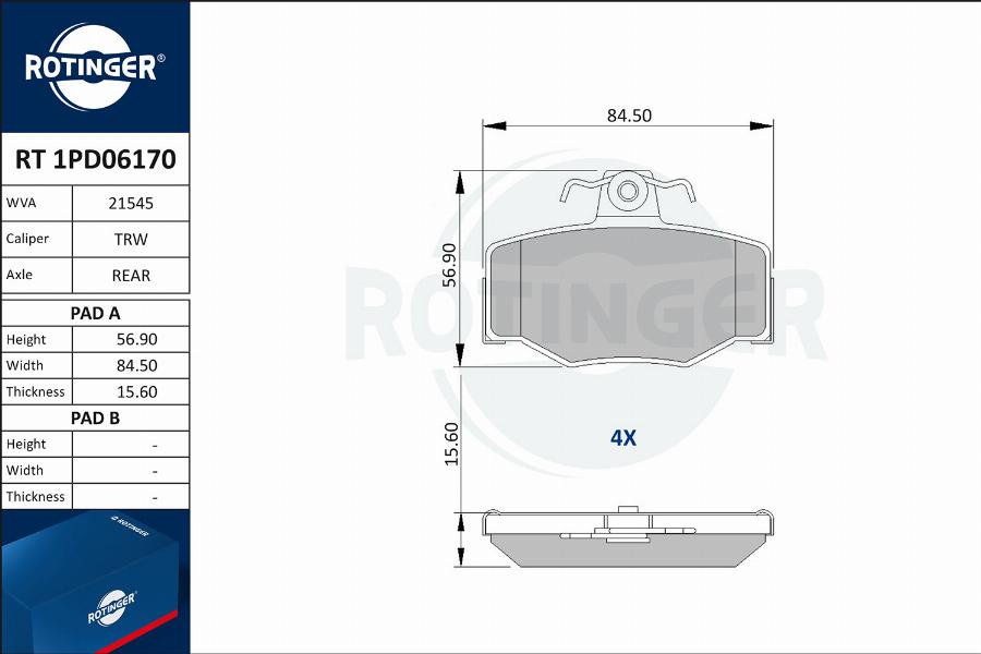 Rotinger RT 1PD06170 - Гальмівні колодки, дискові гальма autozip.com.ua