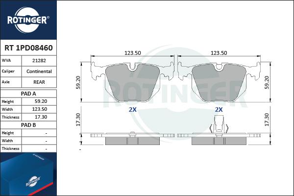 Rotinger RT 1PD08460 - Гальмівні колодки, дискові гальма autozip.com.ua