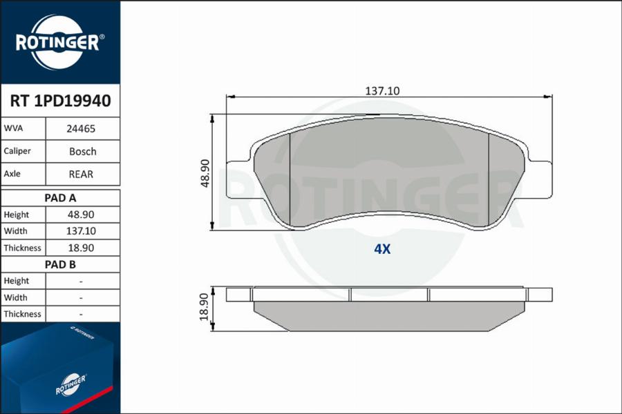 Rotinger RT 1PD19940 - Гальмівні колодки, дискові гальма autozip.com.ua