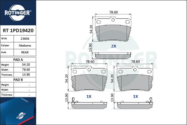 Rotinger RT 1PD19420 - Гальмівні колодки, дискові гальма autozip.com.ua