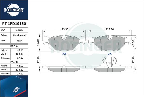 Rotinger RT 1PD19150 - Гальмівні колодки, дискові гальма autozip.com.ua