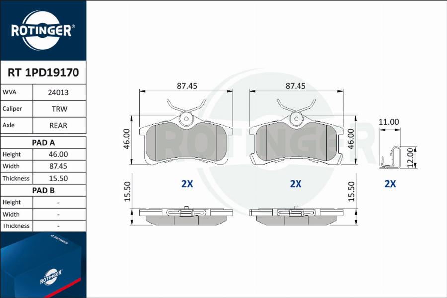 Rotinger RT 1PD19170 - Гальмівні колодки, дискові гальма autozip.com.ua