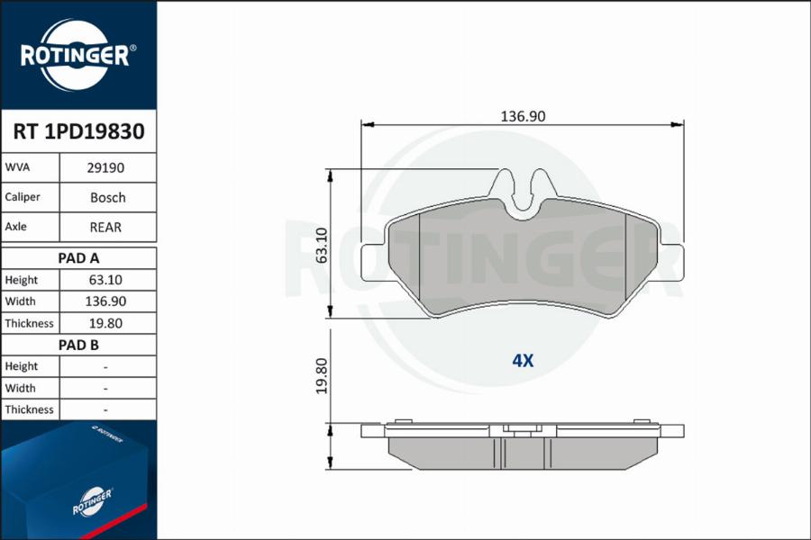 Rotinger RT 1PD19830 - Гальмівні колодки, дискові гальма autozip.com.ua