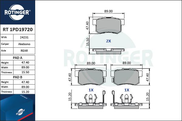 Rotinger RT 1PD19720 - Гальмівні колодки, дискові гальма autozip.com.ua