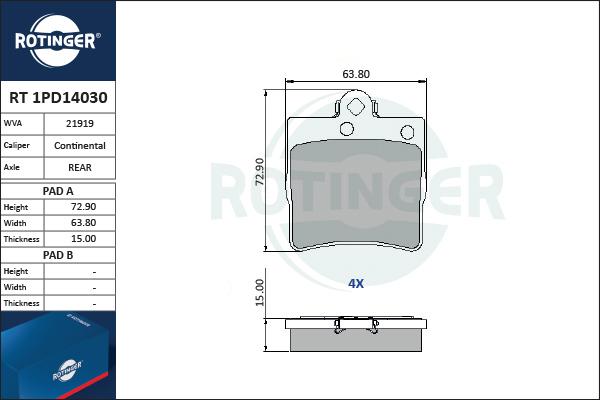 Rotinger RT 1PD14030 - Гальмівні колодки, дискові гальма autozip.com.ua