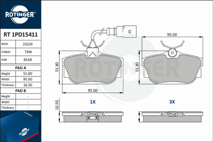 Rotinger RT 1PD15411 - Гальмівні колодки, дискові гальма autozip.com.ua