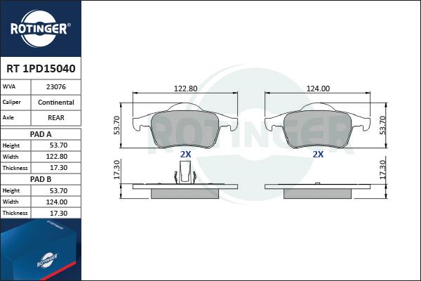 Rotinger RT 1PD15040 - Гальмівні колодки, дискові гальма autozip.com.ua