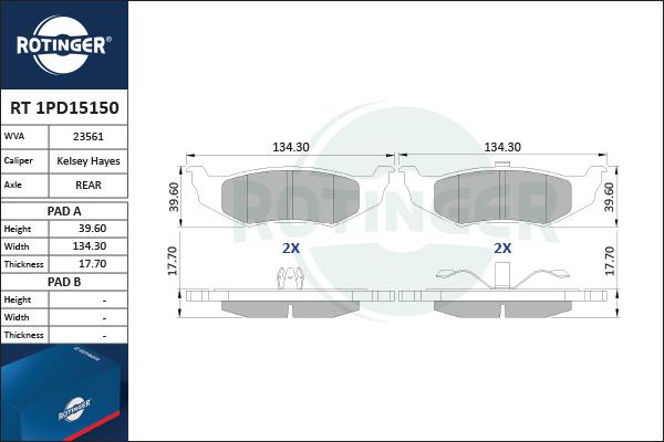 Rotinger RT 1PD15150 - Гальмівні колодки, дискові гальма autozip.com.ua