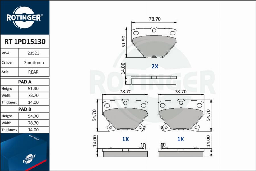 Rotinger RT 1PD15130 - Гальмівні колодки, дискові гальма autozip.com.ua