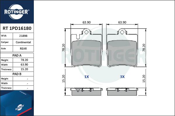 Rotinger RT 1PD16180 - Гальмівні колодки, дискові гальма autozip.com.ua