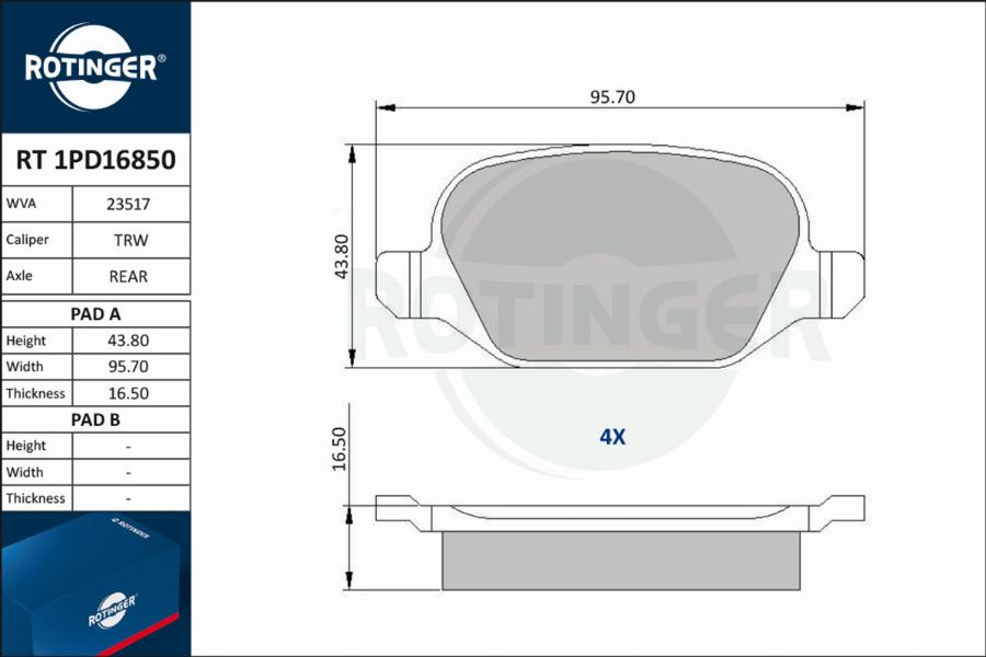 Rotinger RT 1PD16850 - Гальмівні колодки, дискові гальма autozip.com.ua