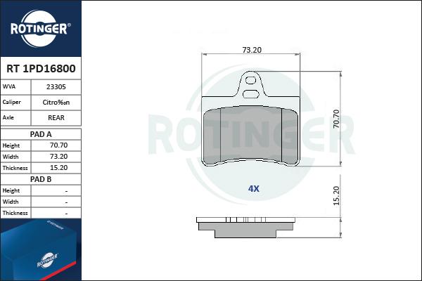 Rotinger RT 1PD16800 - Гальмівні колодки, дискові гальма autozip.com.ua