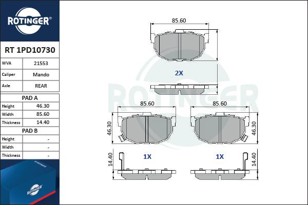 Rotinger RT 1PD10730 - Гальмівні колодки, дискові гальма autozip.com.ua