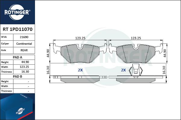 Rotinger RT 1PD11070 - Гальмівні колодки, дискові гальма autozip.com.ua