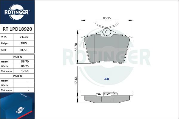 Rotinger RT 1PD18920 - Гальмівні колодки, дискові гальма autozip.com.ua