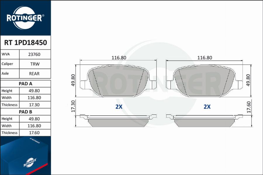 Rotinger RT 1PD18450 - Гальмівні колодки, дискові гальма autozip.com.ua