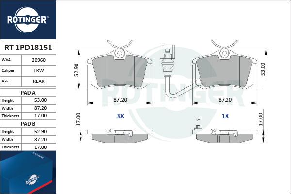 Rotinger RT 1PD18151 - Гальмівні колодки, дискові гальма autozip.com.ua