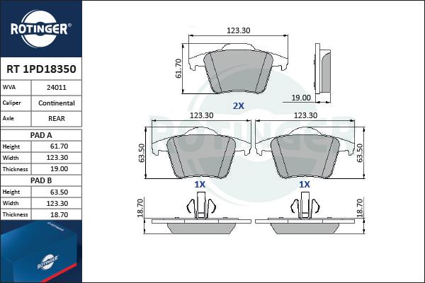 Rotinger RT 1PD18350 - Гальмівні колодки, дискові гальма autozip.com.ua