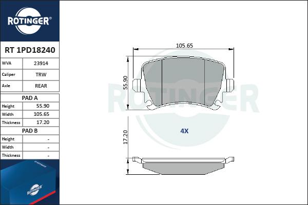 Rotinger RT 1PD18240 - Гальмівні колодки, дискові гальма autozip.com.ua