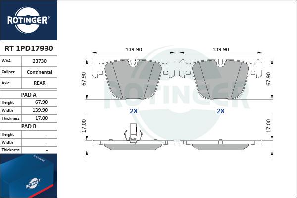 Rotinger RT 1PD17930 - Гальмівні колодки, дискові гальма autozip.com.ua