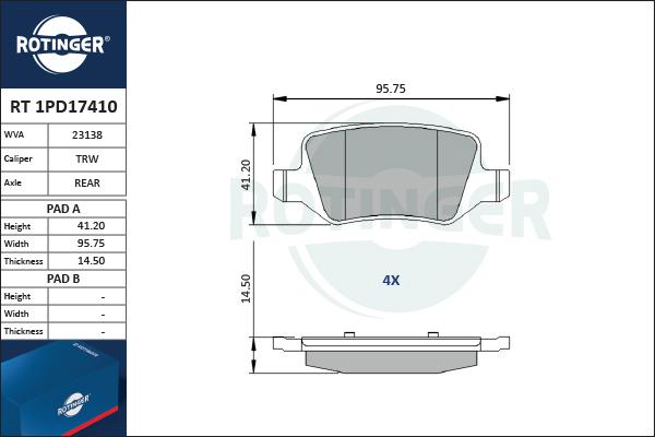 Rotinger RT 1PD17410 - Гальмівні колодки, дискові гальма autozip.com.ua