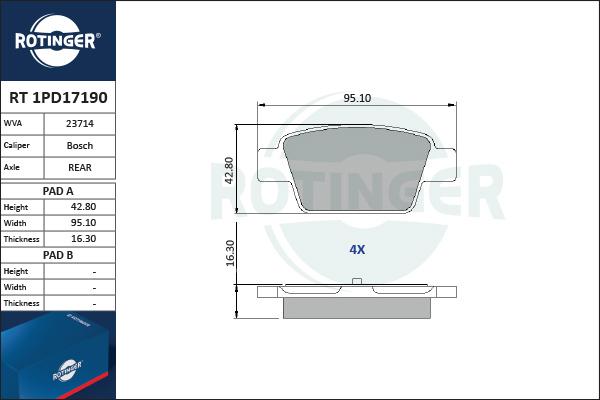 Rotinger RT 1PD17190 - Гальмівні колодки, дискові гальма autozip.com.ua