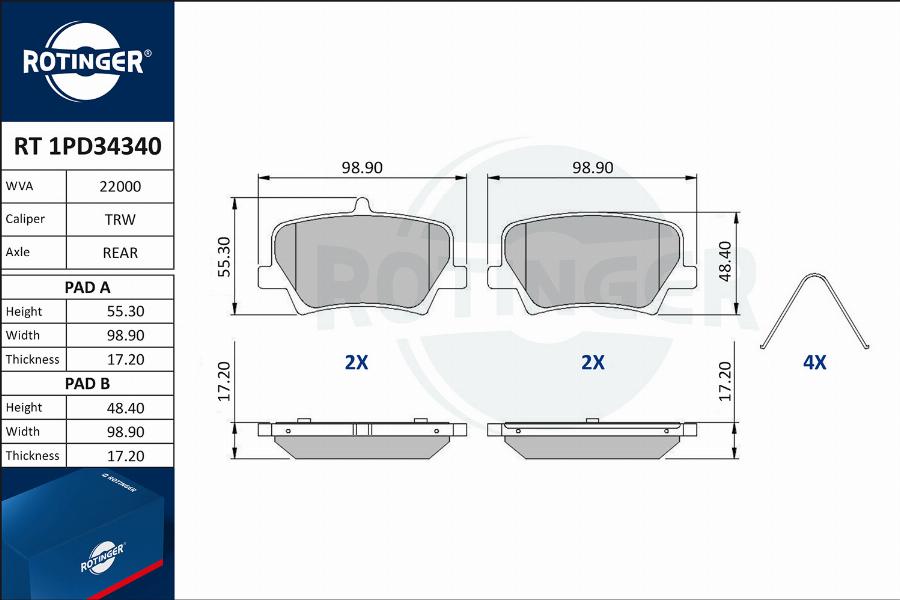 Rotinger RT 1PD34340 - Гальмівні колодки, дискові гальма autozip.com.ua