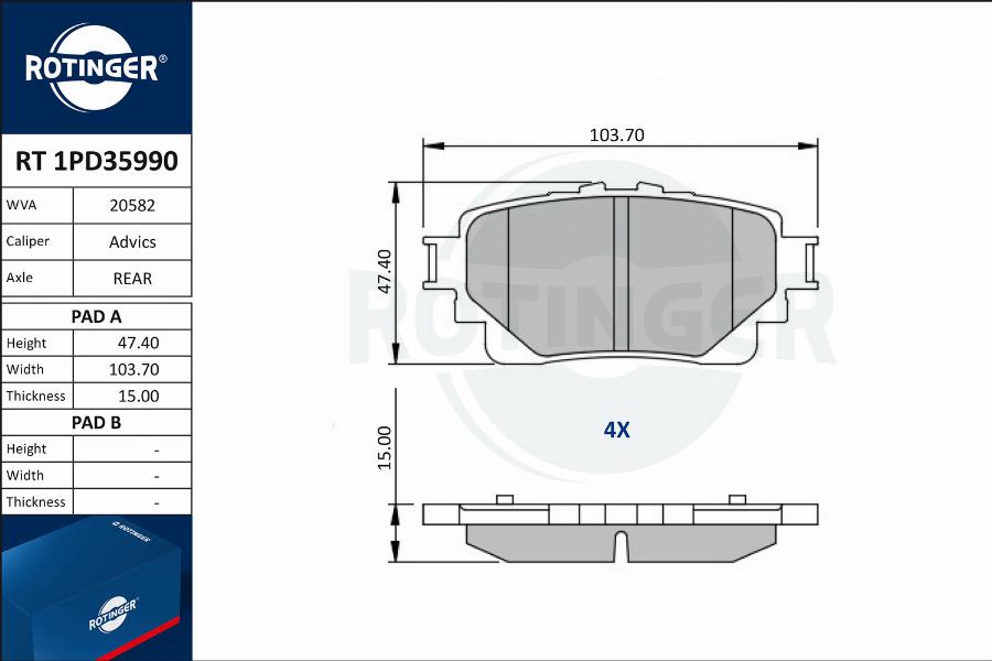 Rotinger RT 1PD35990 - Гальмівні колодки, дискові гальма autozip.com.ua