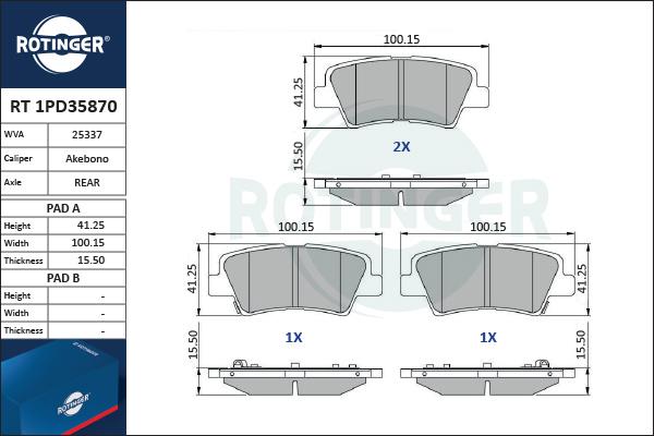 Rotinger RT 1PD35870 - Гальмівні колодки, дискові гальма autozip.com.ua