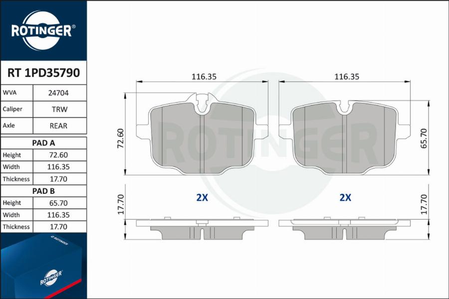 Rotinger RT 1PD35790 - Гальмівні колодки, дискові гальма autozip.com.ua