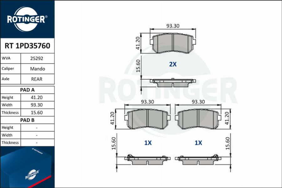 Rotinger RT 1PD35760 - Гальмівні колодки, дискові гальма autozip.com.ua