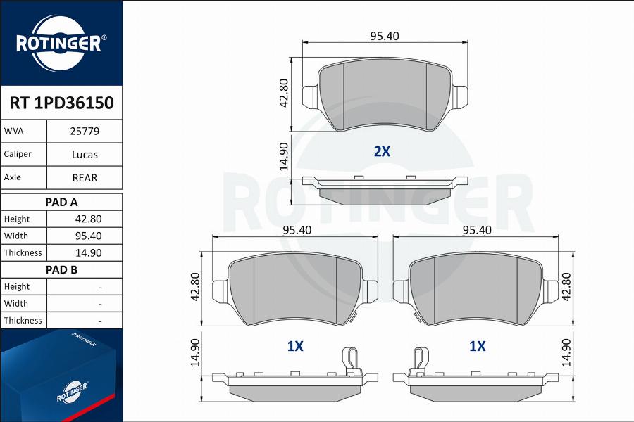 Rotinger RT 1PD36150 - Гальмівні колодки, дискові гальма autozip.com.ua