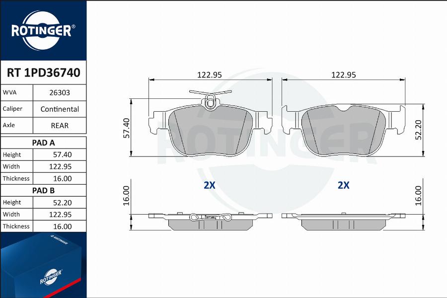 Rotinger RT 1PD36740 - Гальмівні колодки, дискові гальма autozip.com.ua