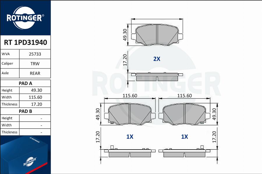 Rotinger RT 1PD31940 - Гальмівні колодки, дискові гальма autozip.com.ua