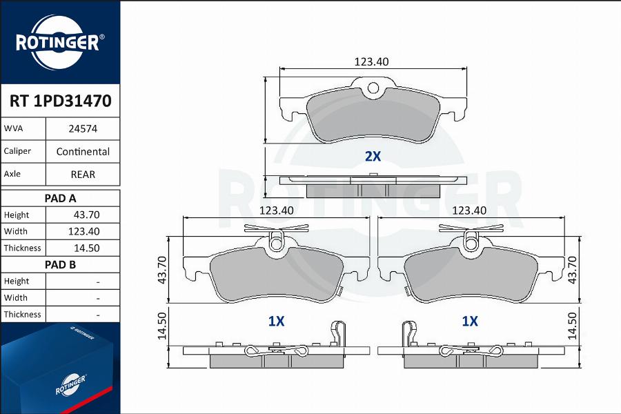 Rotinger RT 1PD31470 - Гальмівні колодки, дискові гальма autozip.com.ua