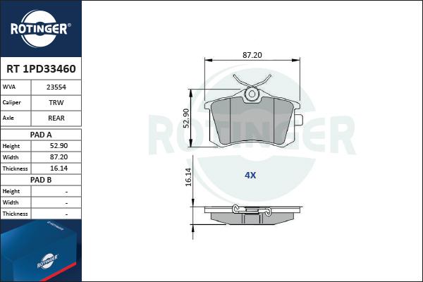 Rotinger RT 1PD33460 - Гальмівні колодки, дискові гальма autozip.com.ua