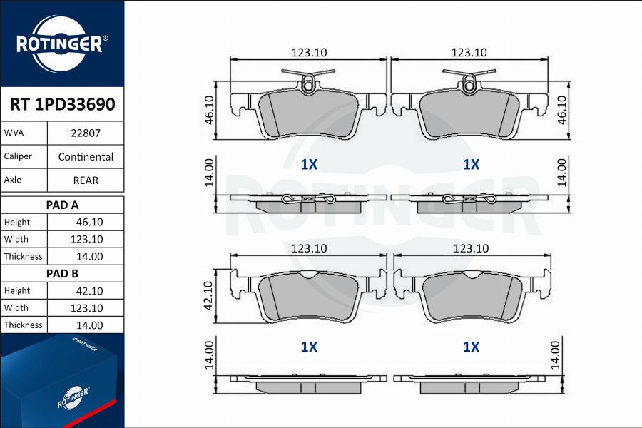 Rotinger RT 1PD33690 - Гальмівні колодки, дискові гальма autozip.com.ua