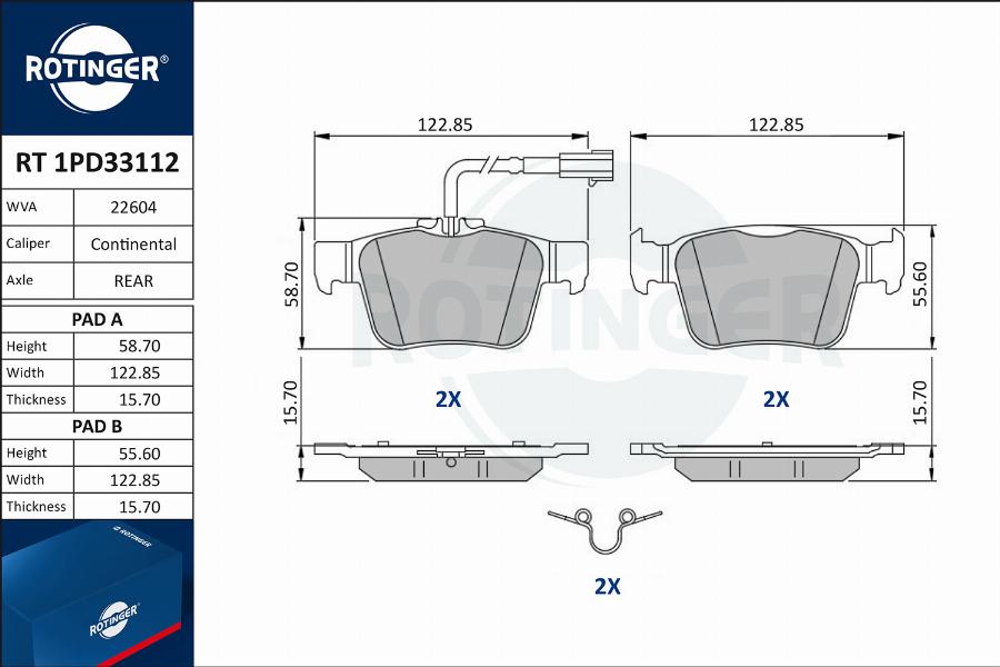 Rotinger RT 1PD33112 - Гальмівні колодки, дискові гальма autozip.com.ua