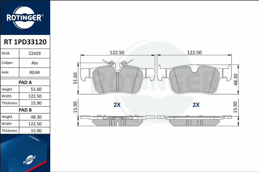 Rotinger RT 1PD33120 - Гальмівні колодки, дискові гальма autozip.com.ua