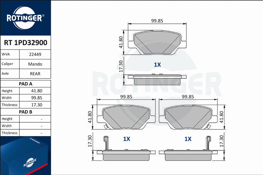 Rotinger RT 1PD32900 - Гальмівні колодки, дискові гальма autozip.com.ua