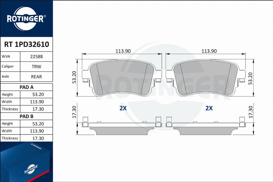 Rotinger RT 1PD32610 - Гальмівні колодки, дискові гальма autozip.com.ua