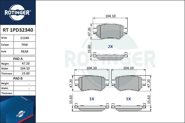 Rotinger RT 1PD32340 - Гальмівні колодки, дискові гальма autozip.com.ua