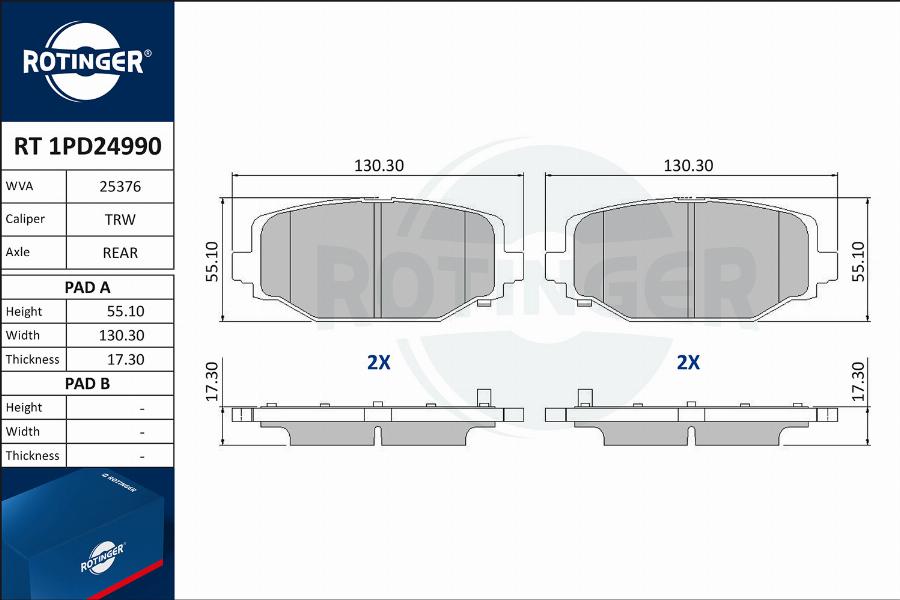 Rotinger RT 1PD24990 - Гальмівні колодки, дискові гальма autozip.com.ua